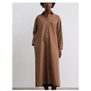 Ozma Of California Size XS/S Helena Collared Shirt Dress Maxi Midi Almond Brown
